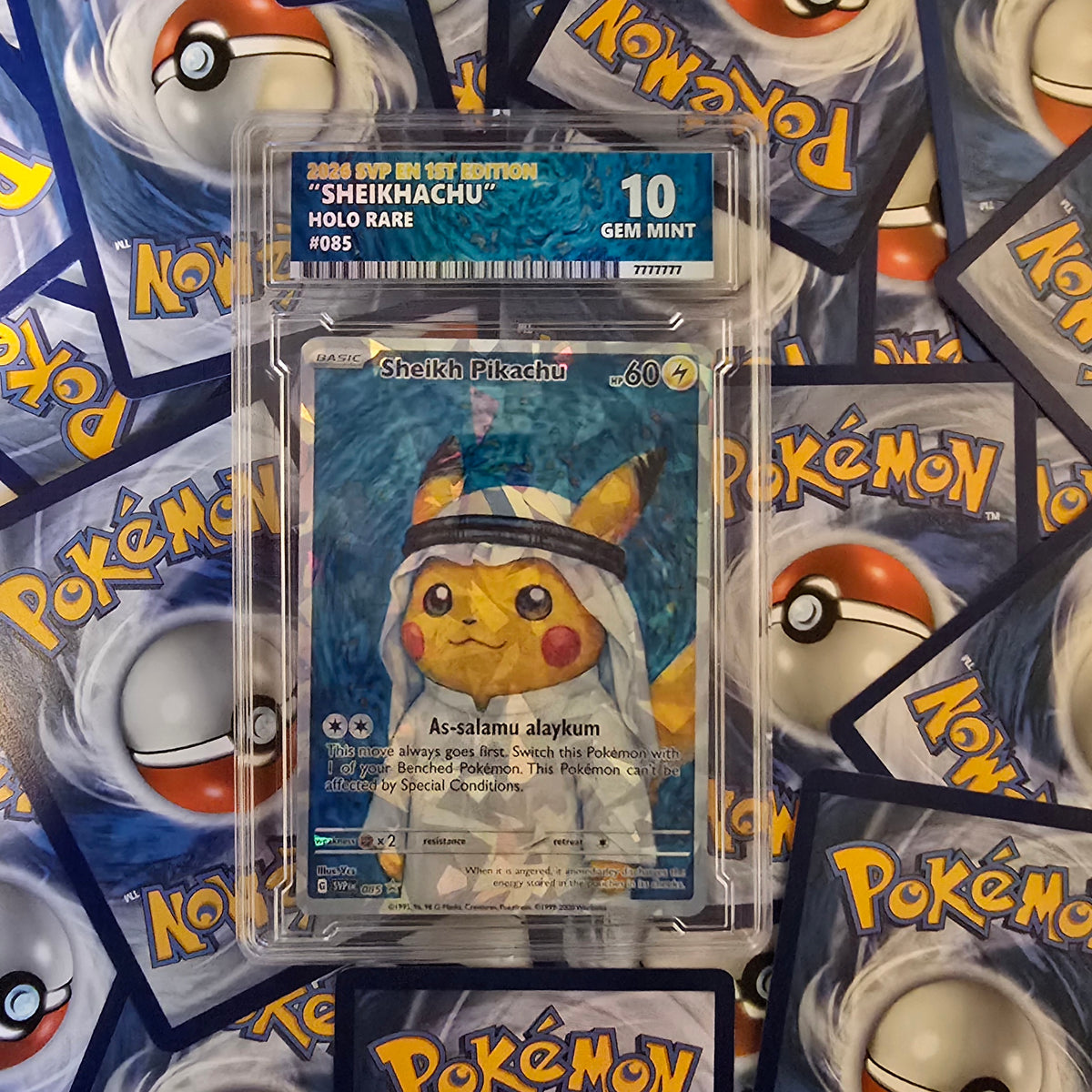 Sheikhachu Pokemon Card Custom Graded Slab