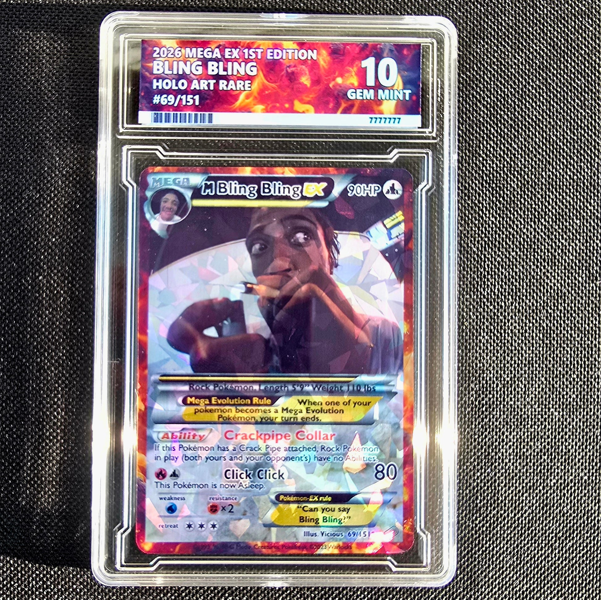 Bling Bling Pokemon Card with custom slab - Bum Fights
