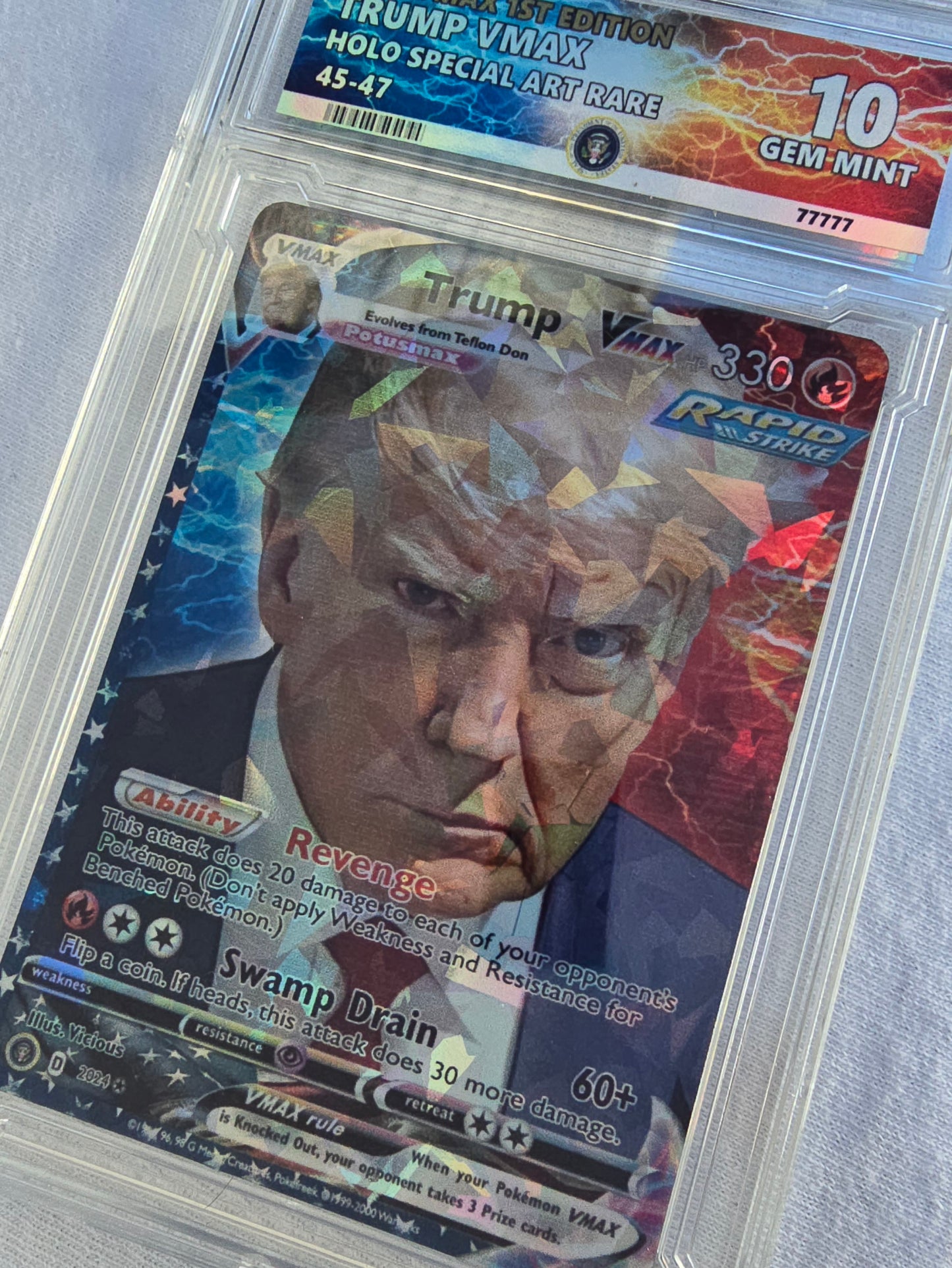 Trump Mugshot Pokemon Card With Custom Slab