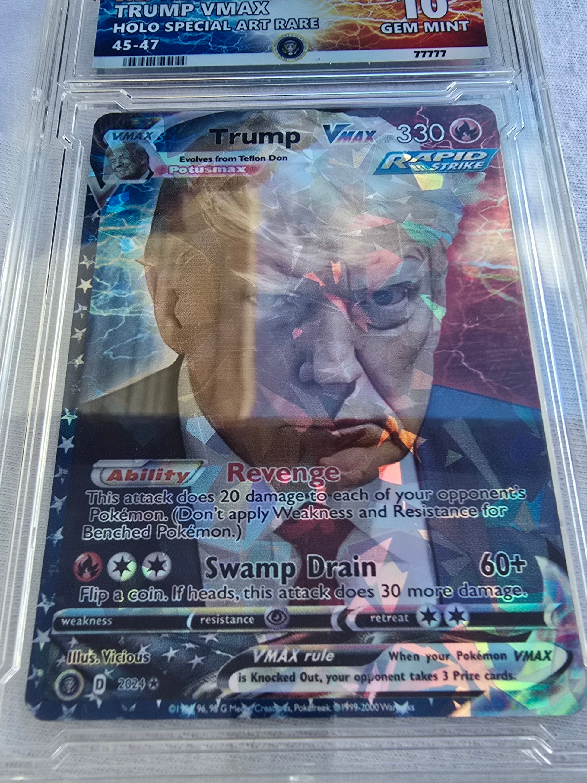 Trump Mugshot Pokemon Card With Custom Slab
