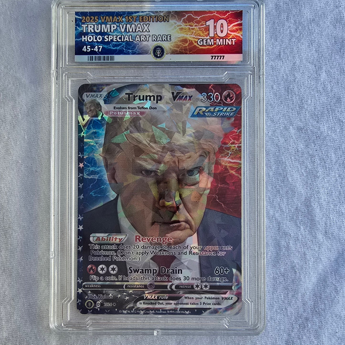Trump Mugshot Pokemon Card With Custom Slab